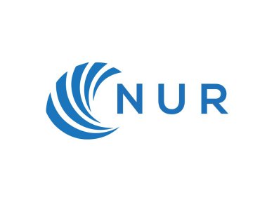 Beyaz arkaplanda NUR harf logosu tasarımı. Yaratıcı yuvarlak harf logosu kavramı. NUR harf tasarımı.