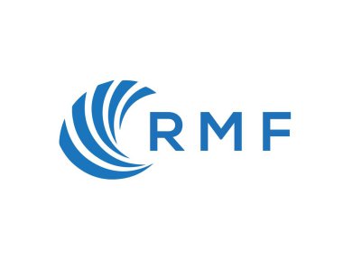 Beyaz arka planda RMF harf logosu tasarımı. RMF yaratıcı daire harfi logosu konsepti. RMF harf tasarımı.