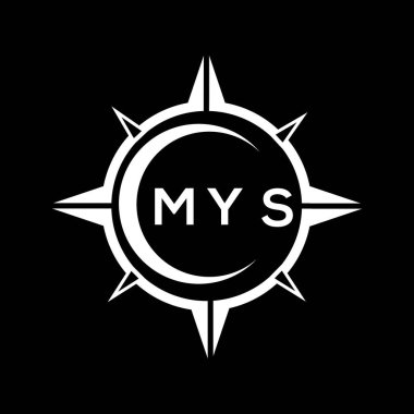 Siyah arkaplanda MYS soyut monogram kalkan logosu tasarımı. MYS yaratıcı harf logosu.
