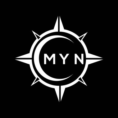 Siyah arka planda MYN soyut monogram kalkan logosu tasarımı. MYN yaratıcı harf logosu.
