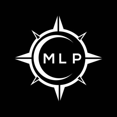 Siyah arkaplanda MLP soyut monogram kalkan logosu tasarımı. MLP yaratıcı harf logosu.