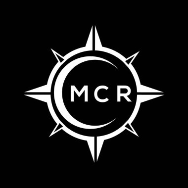 Siyah arkaplanda MCR soyut monogram kalkan logosu tasarımı. MCR yaratıcı harflerin baş harfleri logosu.