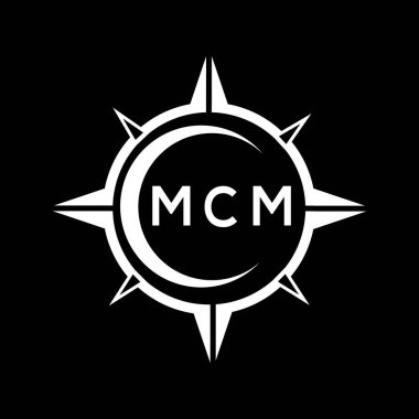 Siyah arkaplanda MCM soyut monogram kalkan logosu tasarımı. MCM yaratıcı harflerin baş harfleri logo.