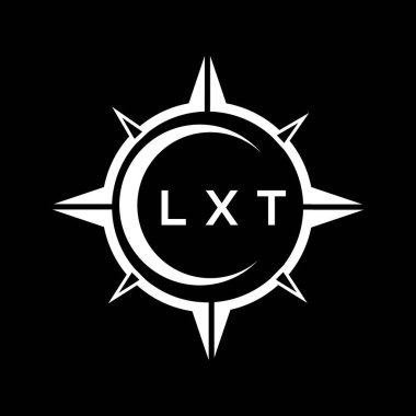 Siyah arkaplanda LXT soyut monogram kalkan logosu tasarımı. LXT yaratıcı harflerin baş harfleri logosu.
