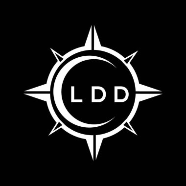 LDD soyut teknoloji çemberi logo tasarımını siyah arkaplan üzerine kuruyor. LDD yaratıcı harfler harfi logosu.