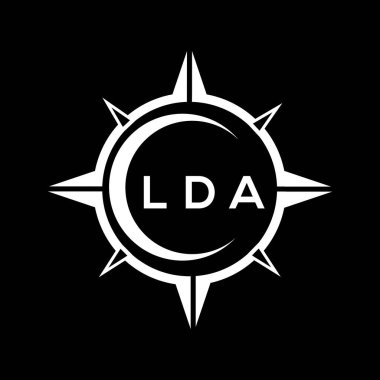 LDA soyut teknoloji çemberi logo tasarımını siyah arkaplan üzerine kuruyor. LDA yaratıcı harflerin baş harfleri. LDA soyut teknoloji çemberi siyah arkaplan üzerine logo tasarımı yapıyor. LDA yaratıcı harf logosu.