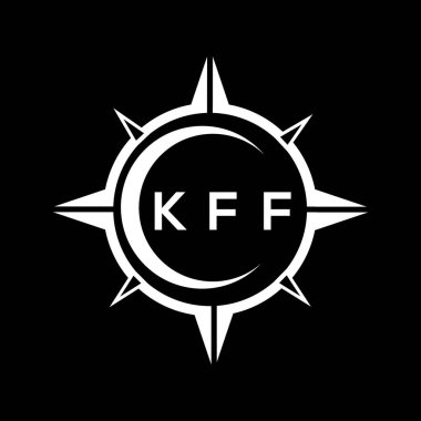KFF soyut teknoloji çemberi logo tasarımını siyah arkaplan üzerine kuruyor. KFF yaratıcı harf logosu.