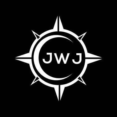 JWJ soyut teknoloji çemberi logo tasarımını siyah arkaplan üzerine kuruyor. JWJ yaratıcı harflerin baş harfleri logo.