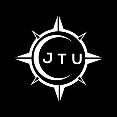 JTU soyut teknoloji çemberi logo tasarımını siyah arka plana ayarlıyor. JTU yaratıcı harfler harfi logosu.