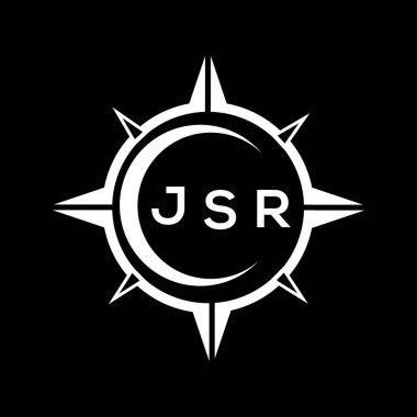 JSR soyut teknoloji çemberi logo tasarımını siyah arkaplan üzerine kuruyor. JSR yaratıcı harflerin baş harfleri logo.