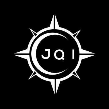 JQI soyut teknoloji çemberi logo tasarımını siyah arka plana ayarlıyor. JQI yaratıcı harf logosu.