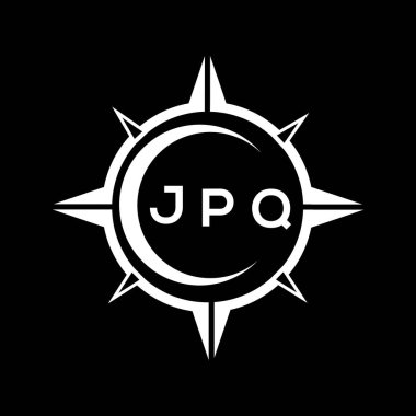 JPQ soyut teknoloji çemberi logo tasarımını siyah arka plana ayarlıyor. JPQ yaratıcı harflerin baş harfleri logosu.