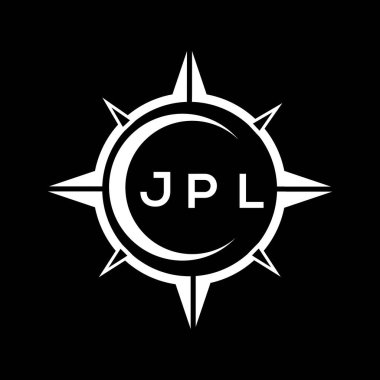 JPL soyut teknoloji çemberi logo tasarımını siyah arkaplan üzerine kuruyor. JPL yaratıcı harflerin baş harfleri logosu.
