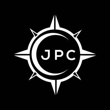 JPC soyut teknoloji çemberi logo tasarımını siyah arka plana ayarlıyor. JPC yaratıcı harf logosu.