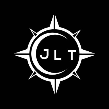 JLT soyut teknoloji çemberi logo tasarımını siyah arka plana ayarlıyor. JLT yaratıcı harf logosu.