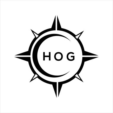 HOG soyut teknoloji çemberi beyaz arkaplan üzerine logo tasarımı ayarlıyor. HOG yaratıcı harf harfleri logosu.
