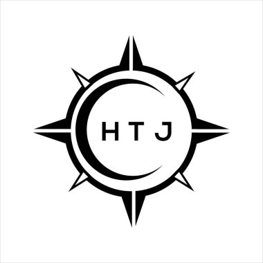 HTJ soyut teknoloji çemberi logo tasarımını beyaz arka plana ayarlıyor. HTJ yaratıcı harflerin baş harfleri logo.