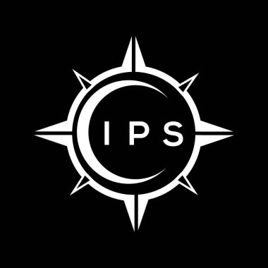 IPS soyut teknoloji çemberi logo tasarımını siyah arkaplan üzerine kuruyor. IPS yaratıcı harf logosu.