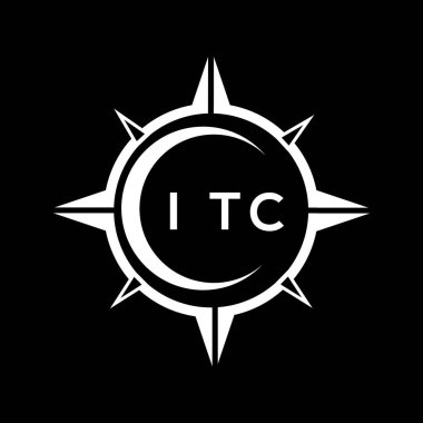 ITC soyut teknoloji çemberi logo tasarımını siyah arkaplan üzerine kuruyor. ITC yaratıcı harf logosu.