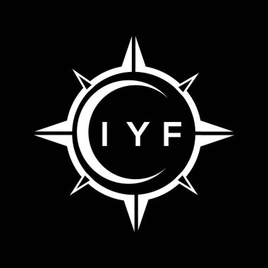 IYF soyut teknoloji çemberi logo tasarımını siyah arkaplan üzerine kuruyor. IYF yaratıcı harflerin baş harfleri logo.