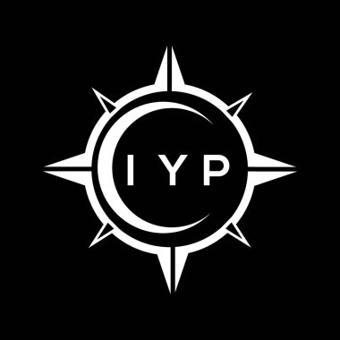 IYP soyut teknoloji çemberi logo tasarımını siyah arkaplan üzerine kuruyor. IYP yaratıcı harflerin baş harfleri logosu.