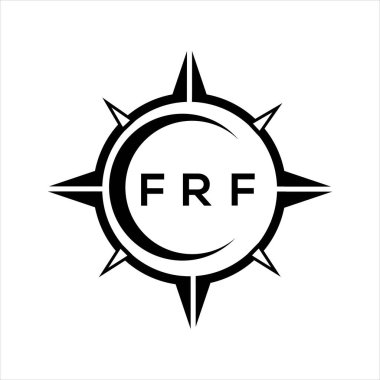 FRF soyut teknoloji çemberi logo tasarımını beyaz arka plana ayarlıyor. FRF yaratıcı harfler harfi logosu.