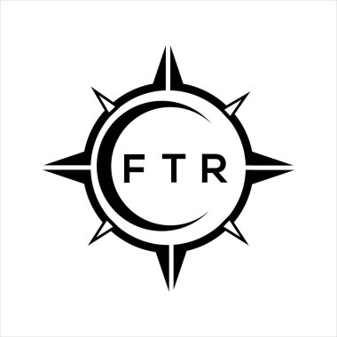 FTR soyut teknoloji çemberi logo tasarımını beyaz arka plana ayarlıyor. FTR yaratıcı harflerin baş harfleri..