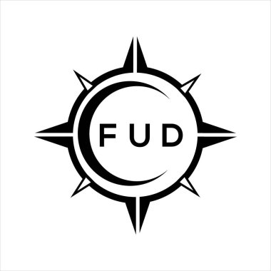 FUD soyut teknoloji çemberi logo tasarımını beyaz arka plana ayarlıyor. FUD yaratıcı harflerin baş harfleri logosu.