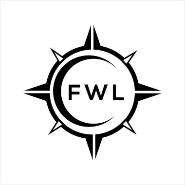 FWL soyut teknoloji çemberi logo tasarımını beyaz arka plana ayarlıyor. FWL yaratıcı harfler harfi logosu.