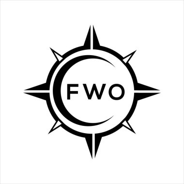 FWO soyut teknoloji çemberi logo tasarımını beyaz arka plana ayarlıyor. FWO yaratıcı harflerin baş harfleri..