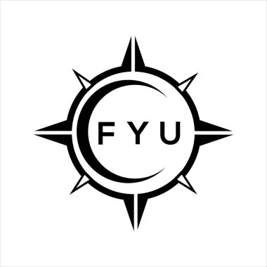 FYU soyut teknoloji çemberi logo tasarımını beyaz arka plana ayarlıyor. FYU yaratıcı harflerin baş harfleri..