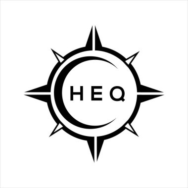 HEQ soyut teknoloji çemberi logo tasarımını beyaz arka plana ayarlıyor. HEQ yaratıcı harflerin baş harfleri logosu.