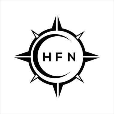 HFN soyut teknoloji çemberi logo tasarımını beyaz arka plana ayarlıyor. HFN yaratıcı harfler harfi logosu.