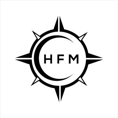 HFM soyut teknoloji çemberi logo tasarımını beyaz arka plana ayarlıyor. HFM yaratıcı harflerin baş harfleri..