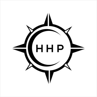 HHP soyut teknoloji çemberi logo tasarımını beyaz arka plana ayarlıyor. HHP yaratıcı harflerin baş harfleri logosu.