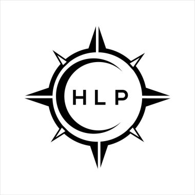 HLP soyut teknoloji çemberi logo tasarımını beyaz arka plana ayarlıyor. HLP yaratıcı harflerin baş harfleri logosu.