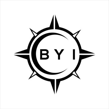 BYI soyut teknoloji çemberi logo tasarımını beyaz arka plana ayarlıyor. BYI yaratıcı harfler harfi logosu.