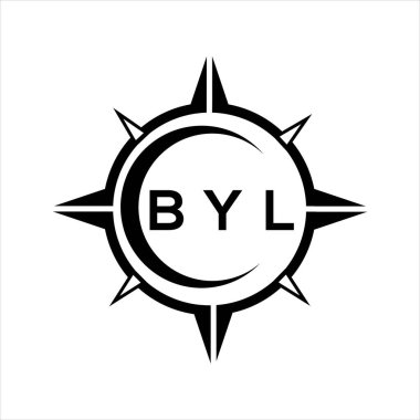 BYL soyut teknoloji çemberi logo tasarımını beyaz arka plana ayarlıyor. BYL yaratıcı harflerin baş harfleri logosu.