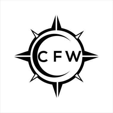 CFW soyut teknoloji çemberi logo tasarımını beyaz arka plana ayarlıyor. CFW yaratıcı harflerin baş harfleri logosu.