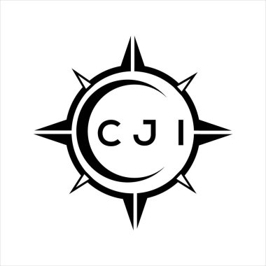 CJI soyut teknoloji çemberi logo tasarımını beyaz arka plana ayarlıyor. CJI yaratıcı harf logosu.