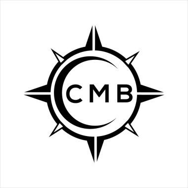 CMB soyut teknoloji çemberi logo tasarımını beyaz arka plana ayarlıyor. CMB yaratıcı harflerin baş harfleri logosu.
