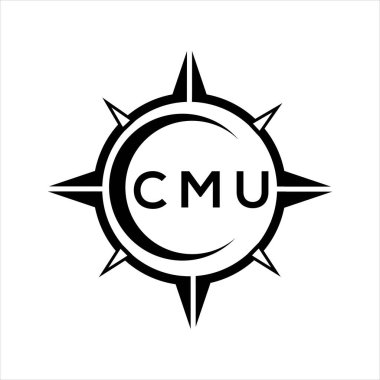 CMU soyut teknoloji çemberi logo tasarımını beyaz arka plana ayarlıyor. CMU yaratıcı harflerin baş harfleri..