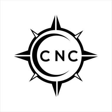 CNC soyut teknoloji çemberi beyaz arka planda logo tasarımı ayarlıyor. CNC yaratıcı harf harfleri logosu.