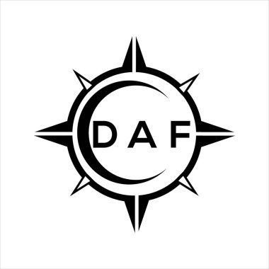 DAF soyut teknoloji çemberi beyaz arkaplan üzerine logo tasarımı ayarlıyor. DAF yaratıcı harf logosu.