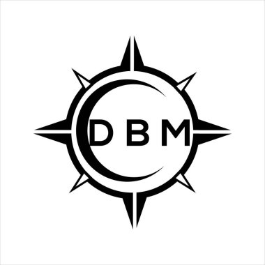 DBM soyut teknoloji çemberi logo tasarımını beyaz arka plana ayarlıyor. DBM yaratıcı harfler harfi logosu.