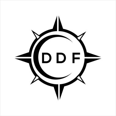 DDF soyut teknoloji çemberi logo tasarımını beyaz arka plana ayarlıyor. DDF yaratıcı harfler harfi logosu.