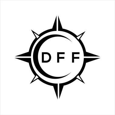 DFF soyut teknoloji çemberi beyaz arkaplan üzerine logo tasarımı ayarlıyor. DFF yaratıcı harf logosu.