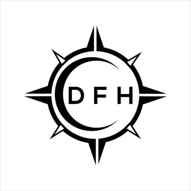 DFH soyut teknoloji çemberi logo tasarımını beyaz arka plana ayarlıyor. DFH yaratıcı harfler harfi logosu.