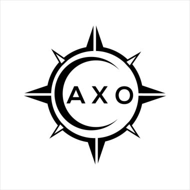 Beyaz arkaplanda AXO soyut monogram kalkan logosu tasarımı. AXO yaratıcı harflerin baş harfleri logosu.