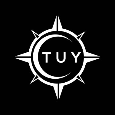 Siyah arka planda TUY soyut teknoloji logosu tasarımı. TUY yaratıcı harf logosu kavramı.